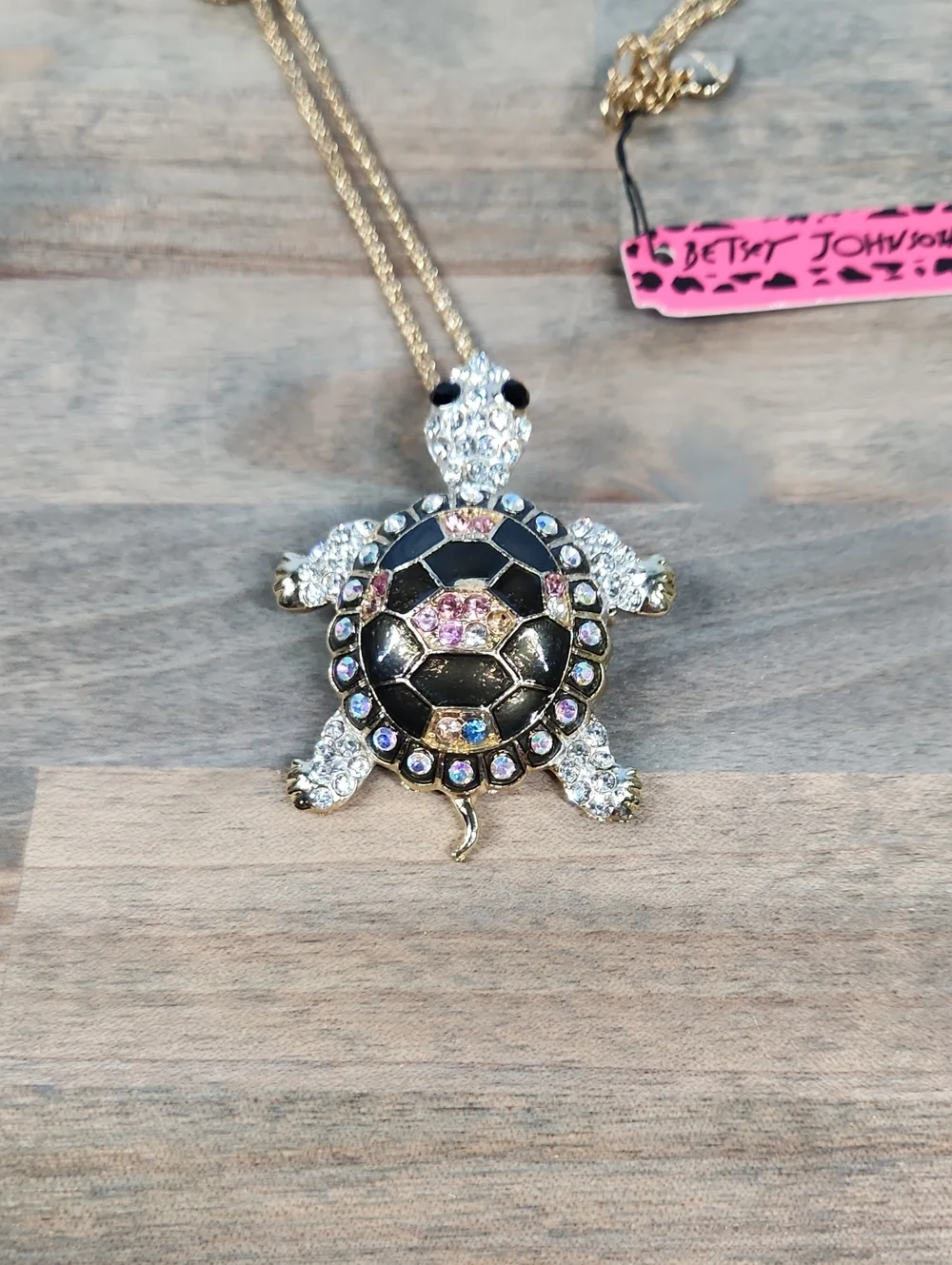 Betsey Johnson Gold-Tone Black & Crystal Turtle Pendant Necklace